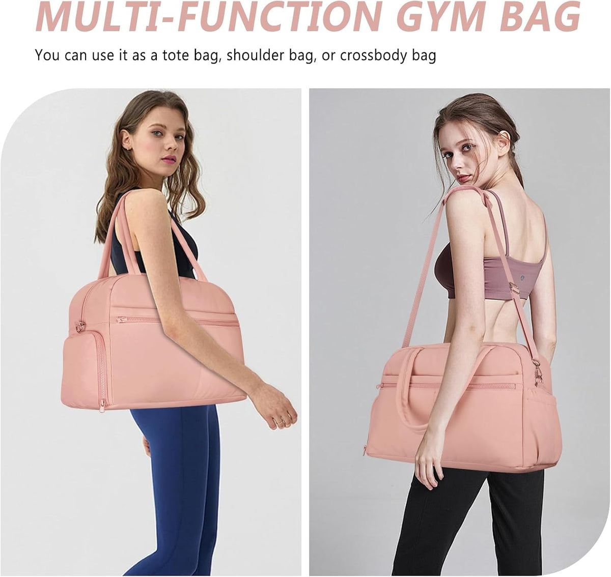 Sports Gym Bag for Women, Travel Duffle Bag with Shoe Compartment & Wet Pocket, Fitness Yoga Bag