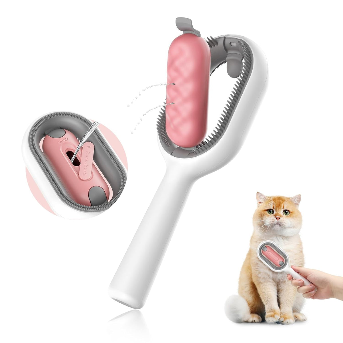 Hair Brush, Self Cleaning Slicker Brushes for Dogs Cats, Gently Removes Loose Undercoat Mats Tangled Hair Brush with Water Tank for Pet Massage, LongHaired Pink