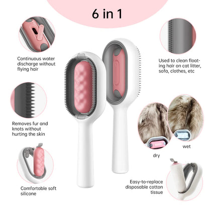 Hair Brush, Self Cleaning Slicker Brushes for Dogs Cats, Gently Removes Loose Undercoat Mats Tangled Hair Brush with Water Tank for Pet Massage, LongHaired Pink