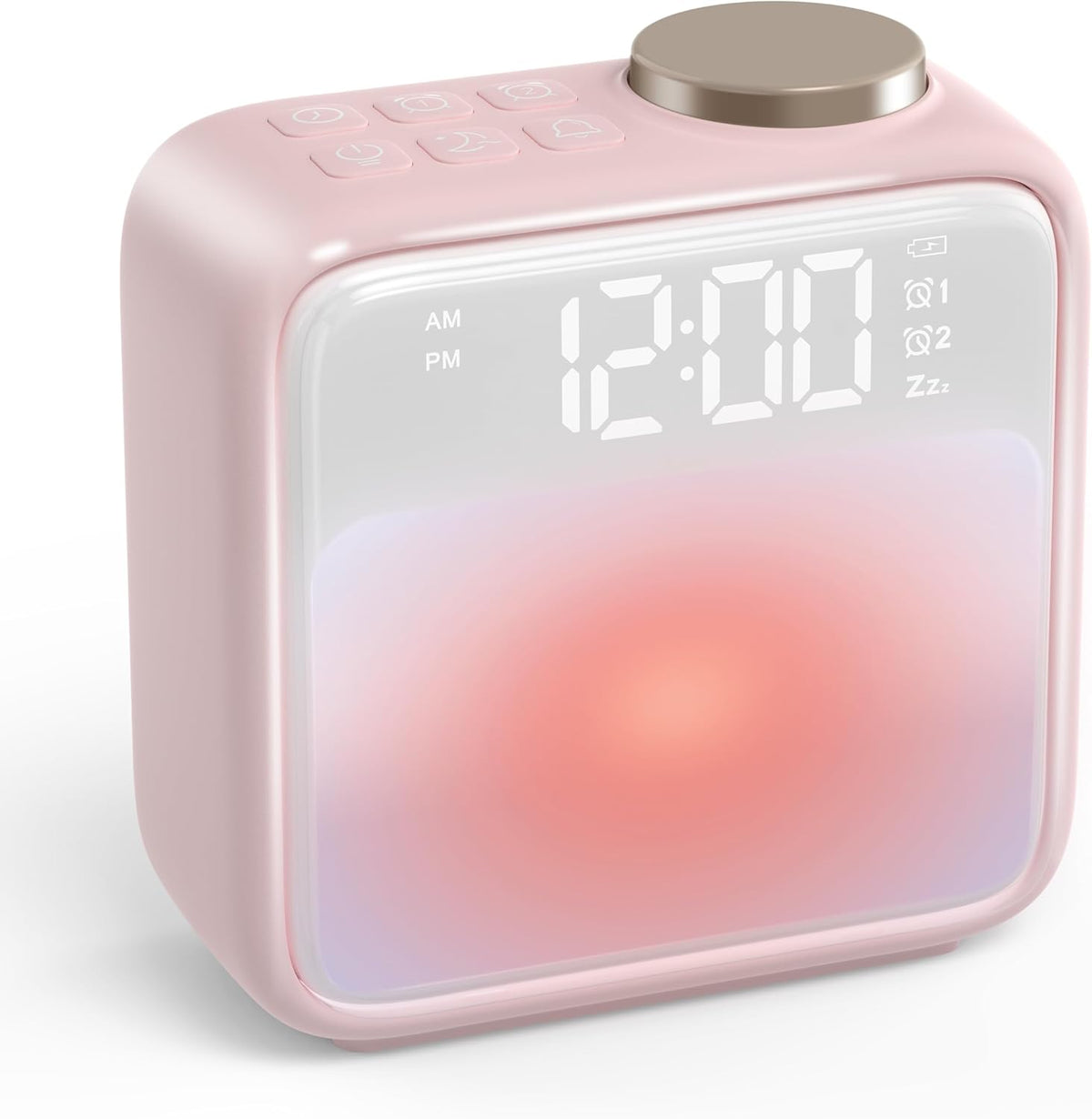 Alarm Clock Night Lights, Rechargeable Alarm Clock for Bedrooms, 6 Scenes & White Noise Sync, Dual Alarms & Snooze, for Heavy Sleepers, Gifts for Kids Teens (Pink)