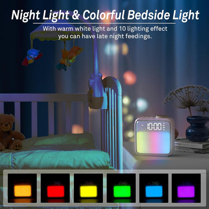 Alarm Clock Night Lights, Rechargeable Alarm Clock for Bedrooms, 6 Scenes & White Noise Sync, Dual Alarms & Snooze, for Heavy Sleepers, Gifts for Kids Teens (Pink)