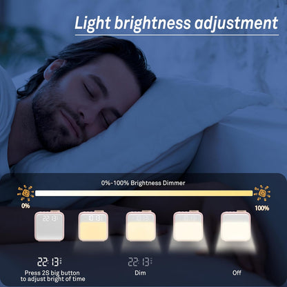 Alarm Clock Night Lights, Rechargeable Alarm Clock for Bedrooms, 6 Scenes & White Noise Sync, Dual Alarms & Snooze, for Heavy Sleepers, Gifts for Kids Teens (Pink)
