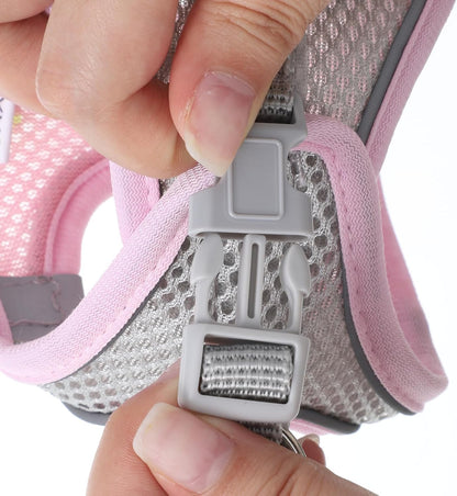 Bunny Harness and Leash Set Breathable Pet Rabbit Harness and Leash Set Soft Rabbit Leashes Reflective Strips Jacket Escape-Proof Walking Gear for Rabbits, Small Kitten, Puppy, Guinea Pigs (Pink, XXS)