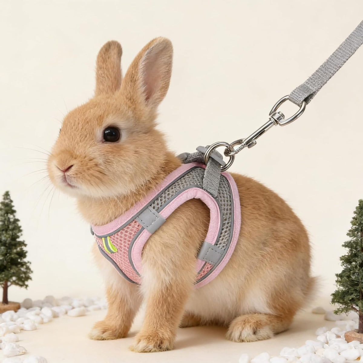 Bunny Harness and Leash Set Breathable Pet Rabbit Harness and Leash Set Soft Rabbit Leashes Reflective Strips Jacket Escape-Proof Walking Gear for Rabbits, Small Kitten, Puppy, Guinea Pigs (Pink, XXS)