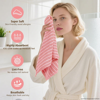 Hand Towels Set of 2 Striped 100% Cotton Reversible, Soft & Absorbent Decorative Hand Towel for Bathroom Clearance (Pink/White Stripe, 2Pack)