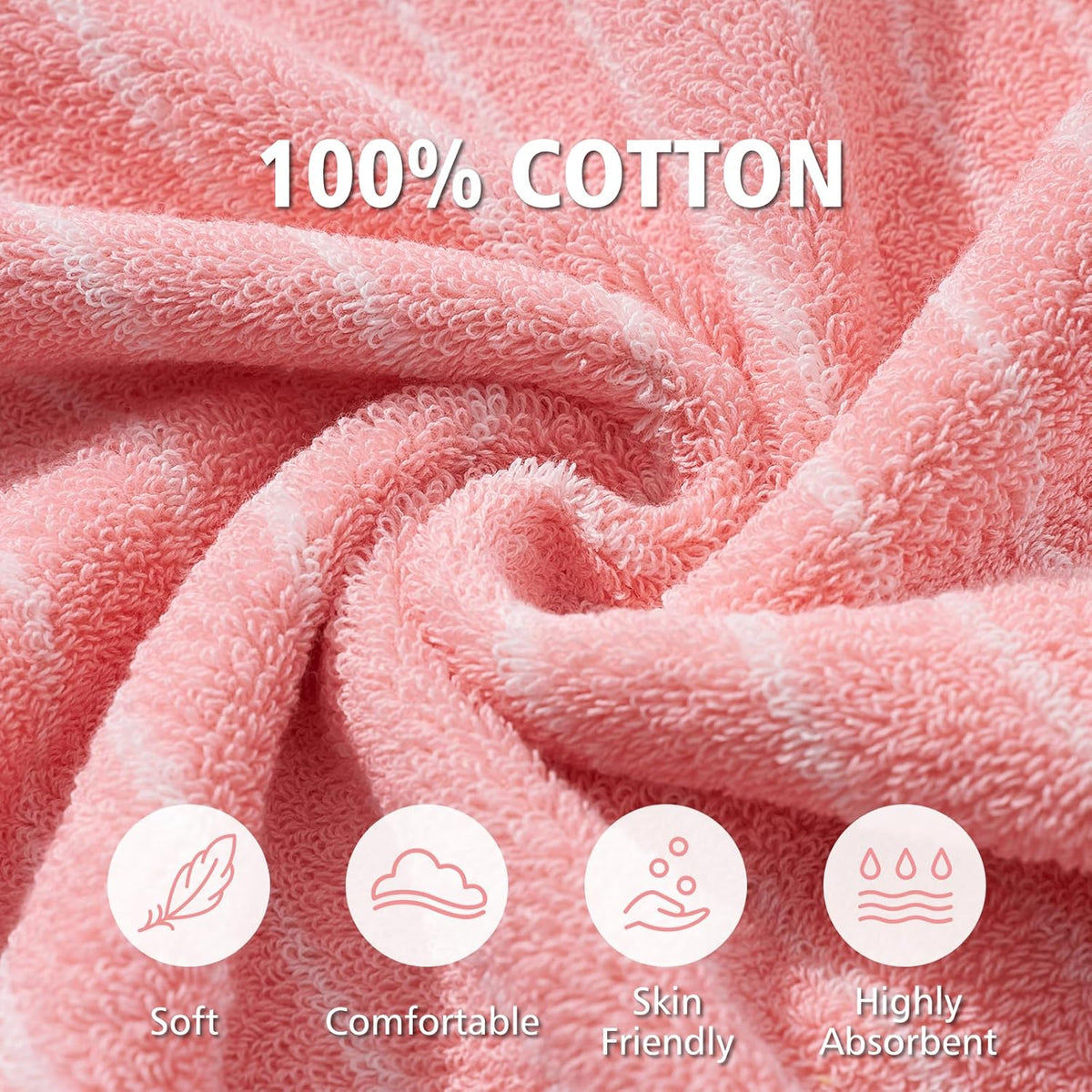 Hand Towels Set of 2 Striped 100% Cotton Reversible, Soft & Absorbent Decorative Hand Towel for Bathroom Clearance (Pink/White Stripe, 2Pack)