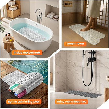 Non-Slip Bath Tub Mat, 39x16 Inch Extra Large Shower Mat with Drain Holes & Suction Cups, Machine Washable, Pink