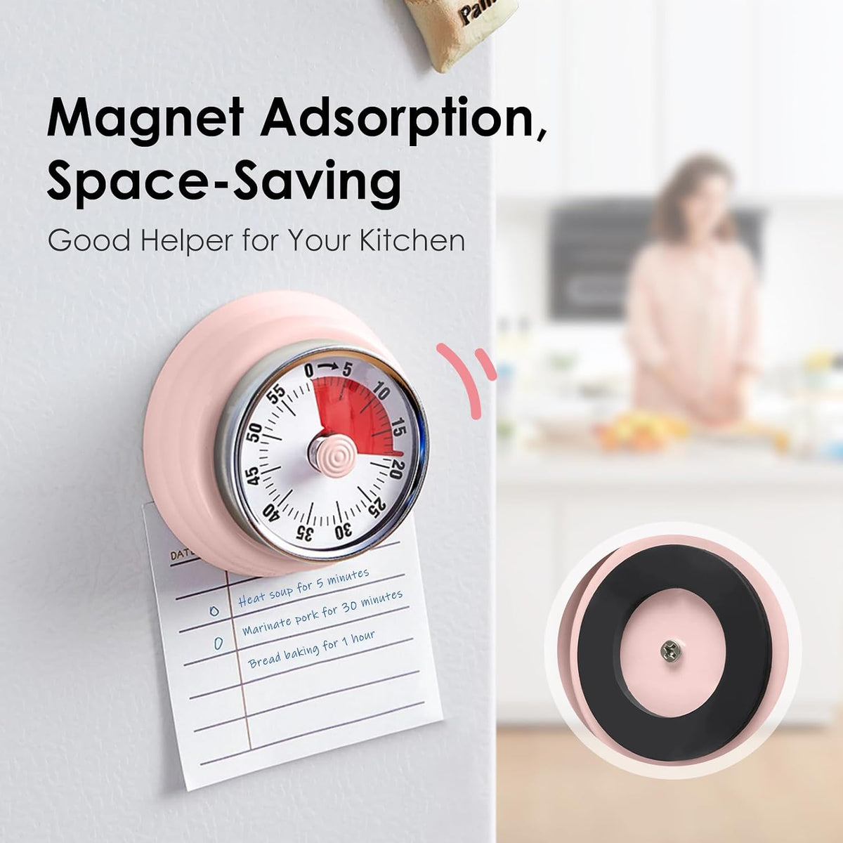 Visual Timer, 60-Minute Countdown Timer with Magnetic Base (Pink)