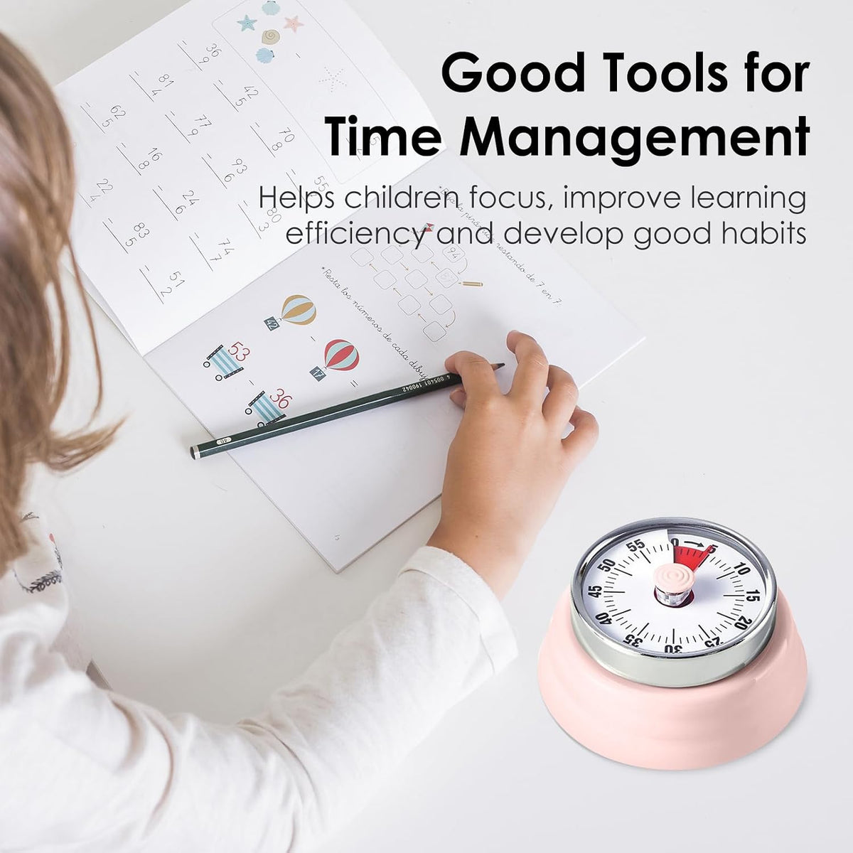Visual Timer, 60-Minute Countdown Timer with Magnetic Base (Pink)
