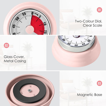 Visual Timer, 60-Minute Countdown Timer with Magnetic Base (Pink)