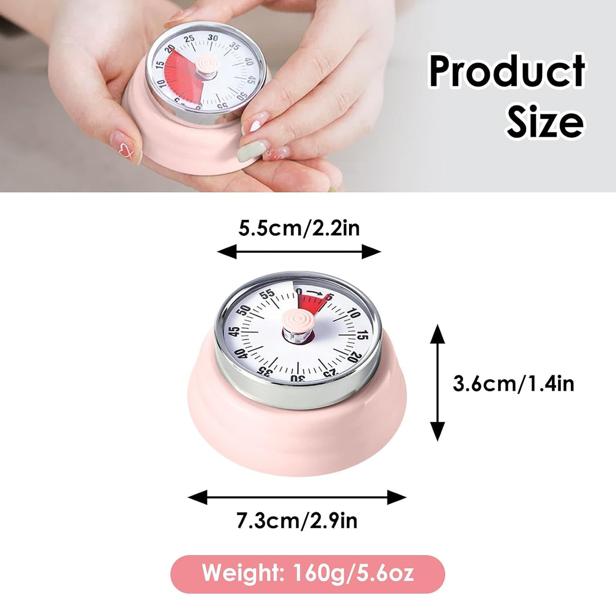 Visual Timer, 60-Minute Countdown Timer with Magnetic Base (Pink)