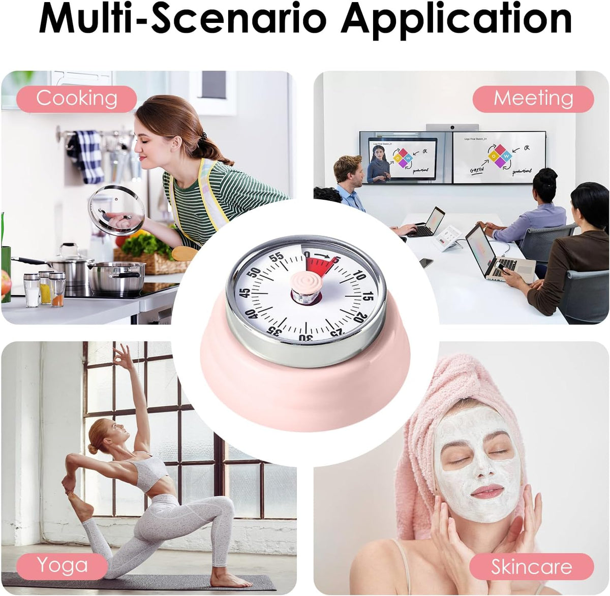 Visual Timer, 60-Minute Countdown Timer with Magnetic Base (Pink)