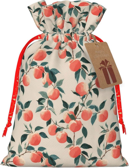 Fruits Peach (3) Print Christmas Drawstring Gift Bags, Reusable Candy Treat Bags For Holiday Birthday Party