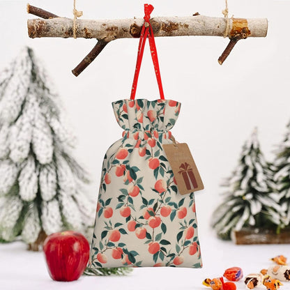 Fruits Peach (3) Print Christmas Drawstring Gift Bags, Reusable Candy Treat Bags For Holiday Birthday Party