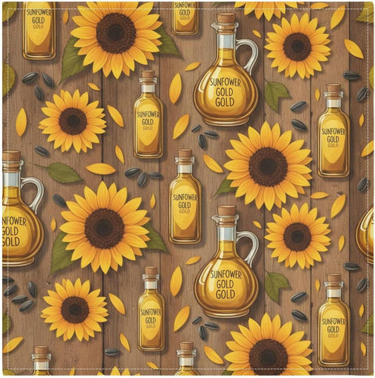 Sunflower Oil Gold Pattern 20x20 Inch Cloth Napkins Set of 6, Satin Peach Skin Polyester Dinner Napkins, Washable Reusable Table Napkins with Hemmed Edges for Wedding Party Restaurant Everyda