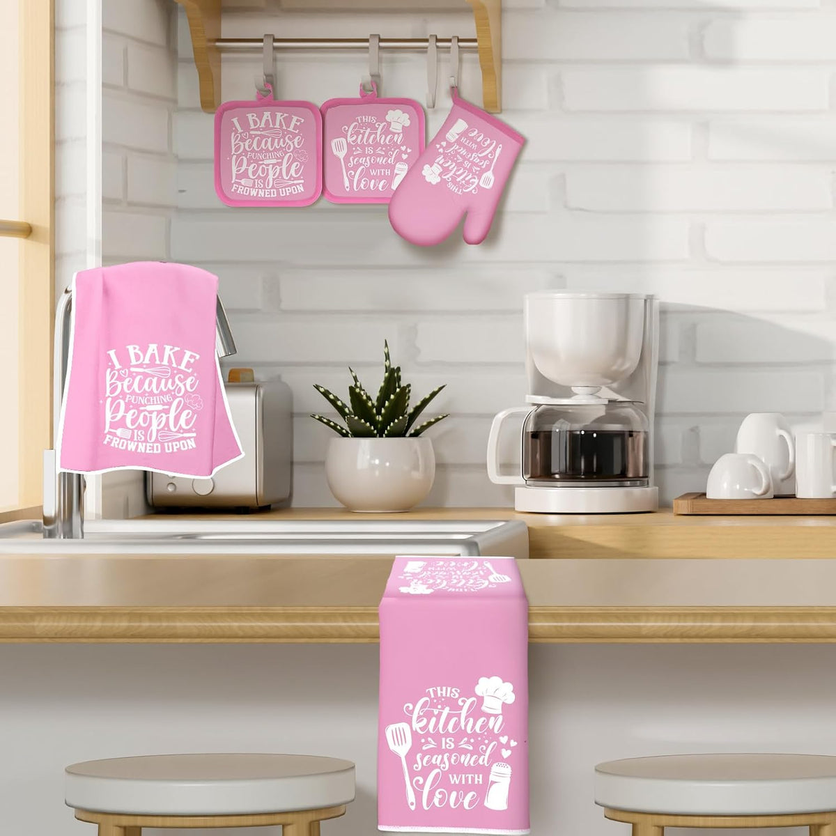 6 Pcs Kitchen Decor Accessories Set, Kitchen, Light Pink