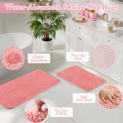XLHOMO Bathroom Accessory Set - 24PCS Luxury Bathroom Accessories Set, Bathroom Sets with Shower Curtain and Rugs, Pink Bathroom Set with Trash Can, Toothbrush Holder & Soap Dispenser for Home Decor
