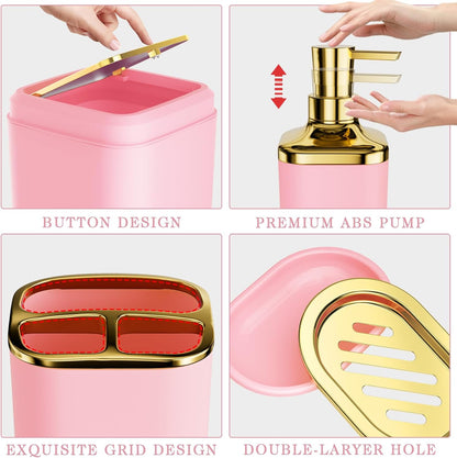 XLHOMO Bathroom Accessory Set - 24PCS Luxury Bathroom Accessories Set, Bathroom Sets with Shower Curtain and Rugs, Pink Bathroom Set with Trash Can, Toothbrush Holder & Soap Dispenser for Home Decor