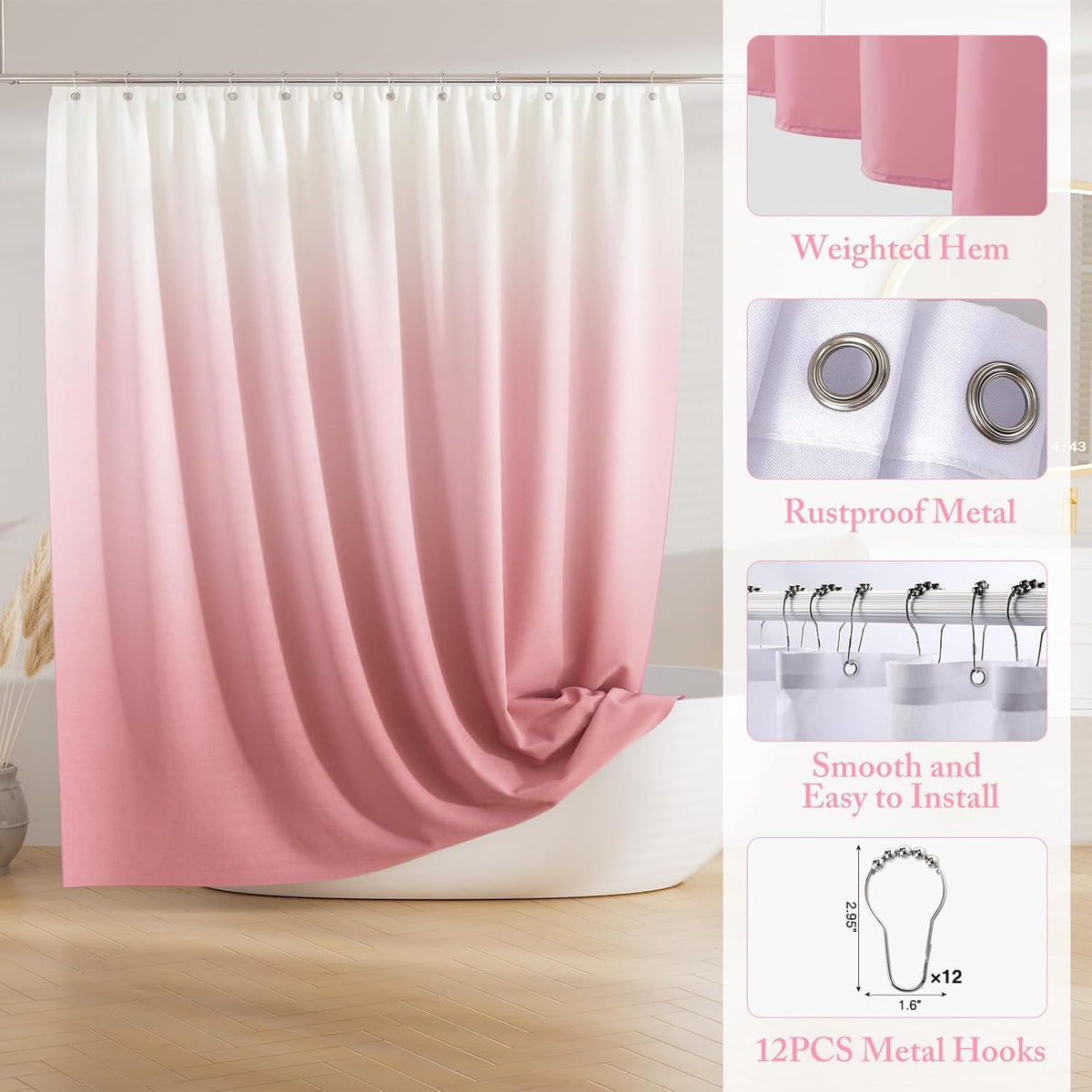 XLHOMO Bathroom Accessory Set - 24PCS Luxury Bathroom Accessories Set, Bathroom Sets with Shower Curtain and Rugs, Pink Bathroom Set with Trash Can, Toothbrush Holder & Soap Dispenser for Home Decor