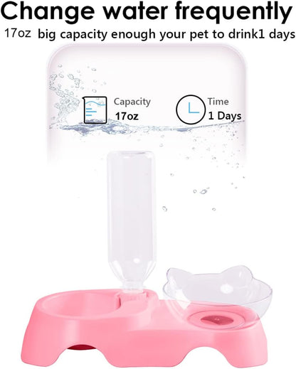 MILIFUN Double Dog Cat Bowls - Pets Water and Food Bowl Set, 15°Tilted Water and Food Bowl Set with Automatic Waterer Bottle for Small or Medium Size Dogs Cats