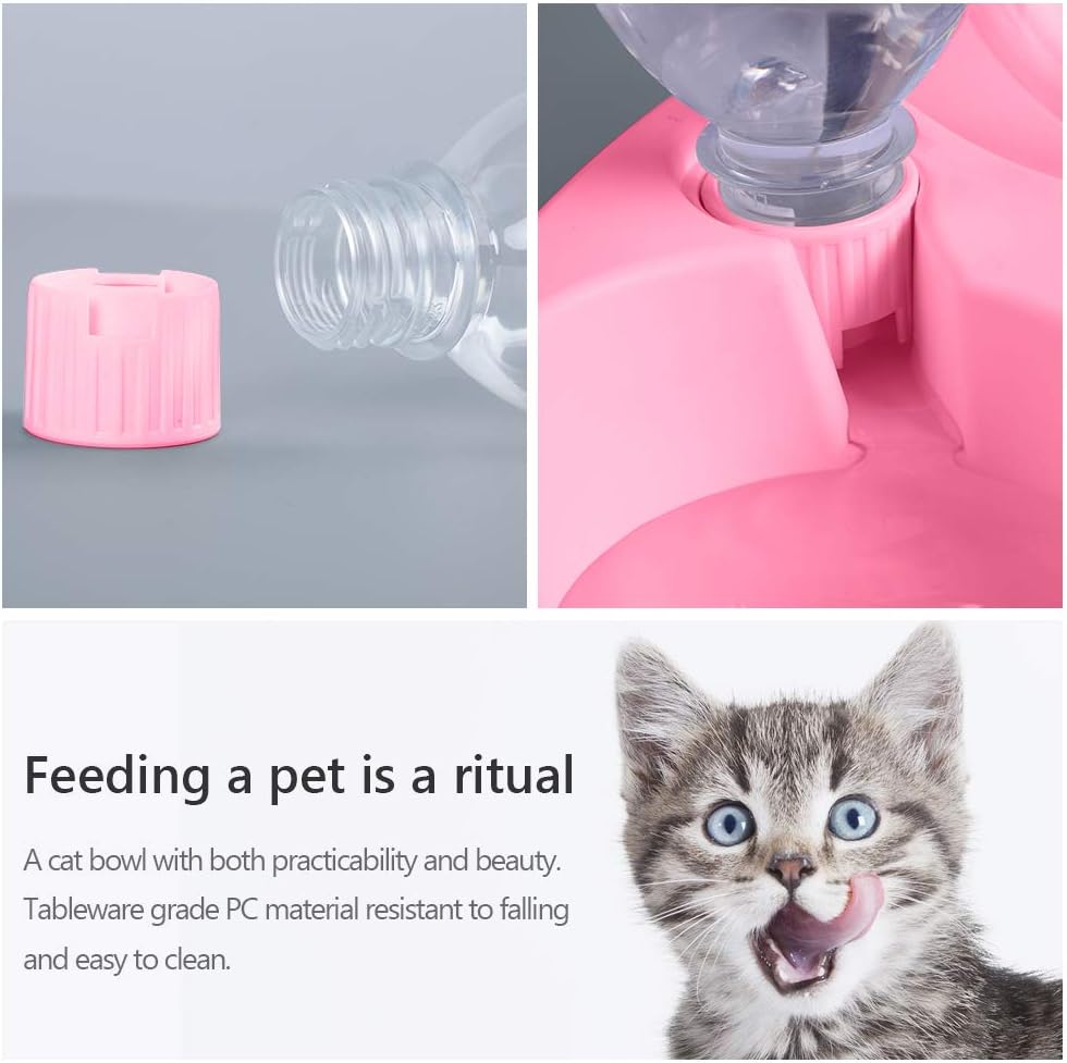 MILIFUN Double Dog Cat Bowls - Pets Water and Food Bowl Set, 15°Tilted Water and Food Bowl Set with Automatic Waterer Bottle for Small or Medium Size Dogs Cats
