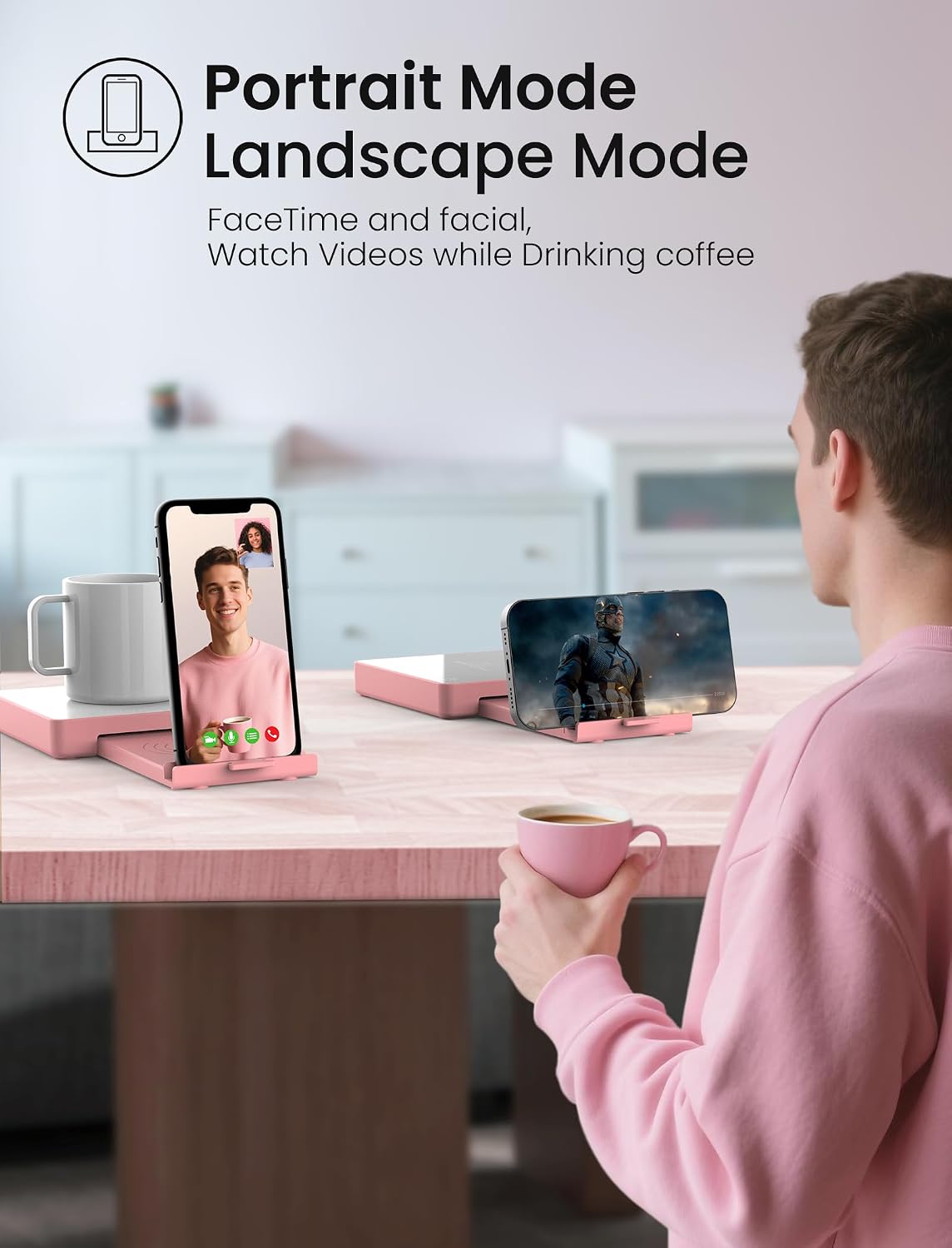 Coffee Mug Warmer with 15W Wireless Phone Charger & 3A USB Charging Port, 3 Temp Settings & 8H Auto Shut Off, Candle Warmer Plate for Heating Coffee, Milk, Tea & Candles,Valentine's Day Gift(Pink)