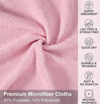 Microfiber Cleaning Cloth, Reusable Paper Towels Rolls, 50 Packs 12x12 inch Cleaning Rags for Washing Dishes, Kitchen, Bathroom, Car, Pink