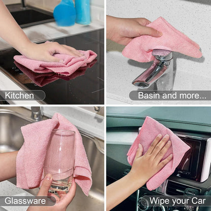 Microfiber Cleaning Cloth, Reusable Paper Towels Rolls, 50 Packs 12x12 inch Cleaning Rags for Washing Dishes, Kitchen, Bathroom, Car, Pink