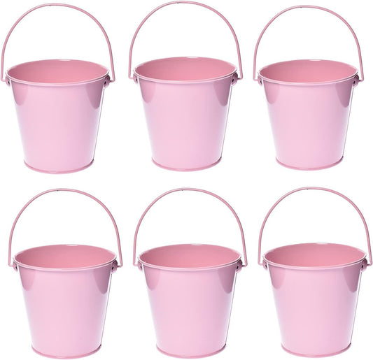 Small Metal Buckets with Handle, 6 Pack 4.3 Inch Colored Galvanized Bucket for Kids,Classroom,Crafts,and Party Favors (Pink, 4.3" Top)