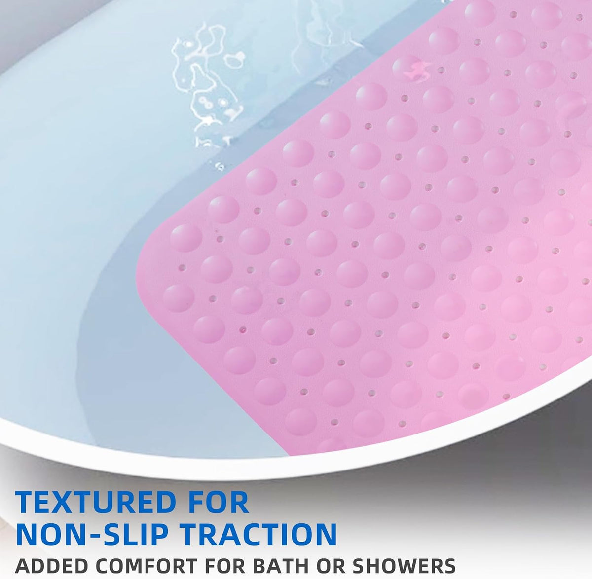 Bath Tub and Shower Mats, Non-Slip 39 x 16 Inch Extra Long Bath Mat, Machine Washable Bathtub Mat with Drain Holes, Suction Cups for Bathroom (Pink)