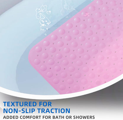 Bath Tub and Shower Mats, Non-Slip 39 x 16 Inch Extra Long Bath Mat, Machine Washable Bathtub Mat with Drain Holes, Suction Cups for Bathroom (Pink)