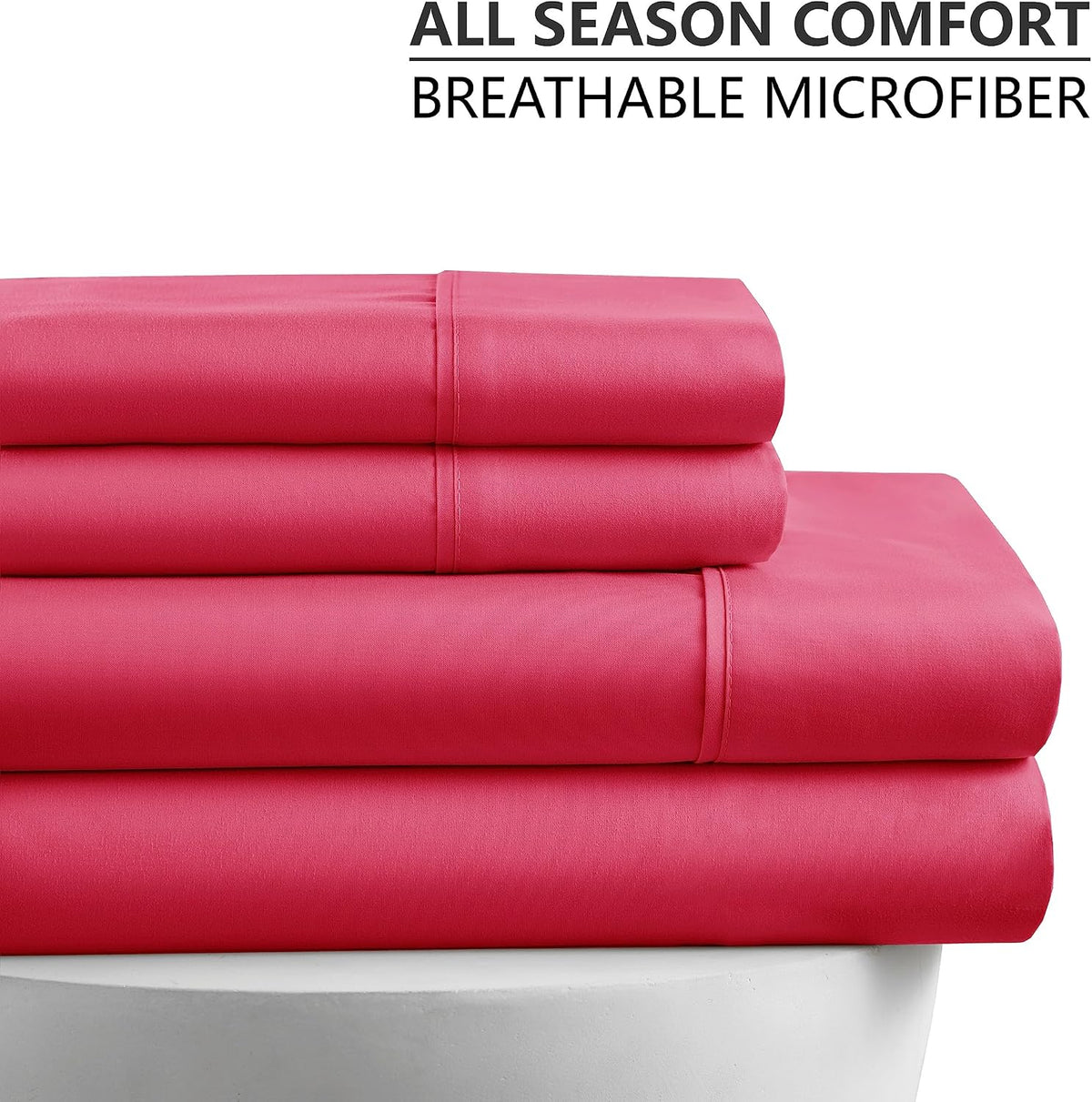 King Sheet Set - Ultra-Soft Microfiber 15-Inch Deep Pocket - Wrinkle Free and Fade Resistant (Pink)