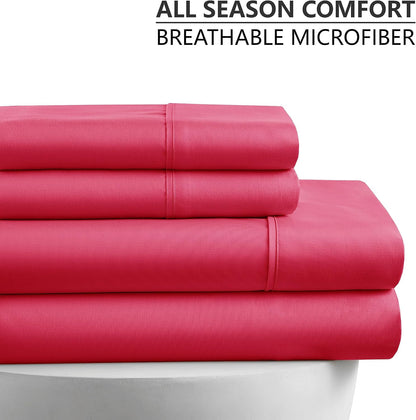 King Sheet Set - Ultra-Soft Microfiber 15-Inch Deep Pocket - Wrinkle Free and Fade Resistant (Pink)