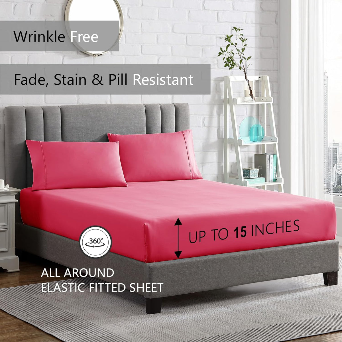 King Sheet Set - Ultra-Soft Microfiber 15-Inch Deep Pocket - Wrinkle Free and Fade Resistant (Pink)