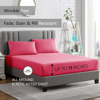 King Sheet Set - Ultra-Soft Microfiber 15-Inch Deep Pocket - Wrinkle Free and Fade Resistant (Pink)