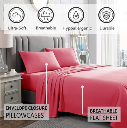 King Sheet Set - Ultra-Soft Microfiber 15-Inch Deep Pocket - Wrinkle Free and Fade Resistant (Pink)