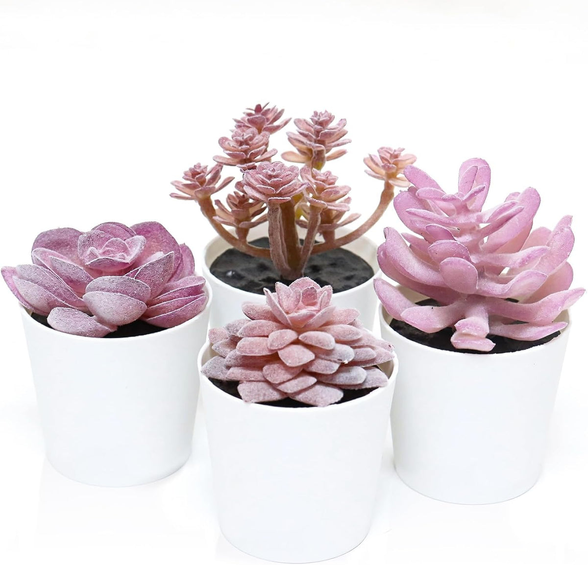 4-piece Set of mini Succulent Fake Plant pots, Artificial Kuan Yin Fake Plants, Small Artificial Plant pots, Bohemian Decoration for the Family Room (Pink Purple)
