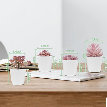 4-piece Set of mini Succulent Fake Plant pots, Artificial Kuan Yin Fake Plants, Small Artificial Plant pots, Bohemian Decoration for the Family Room (Pink Purple)