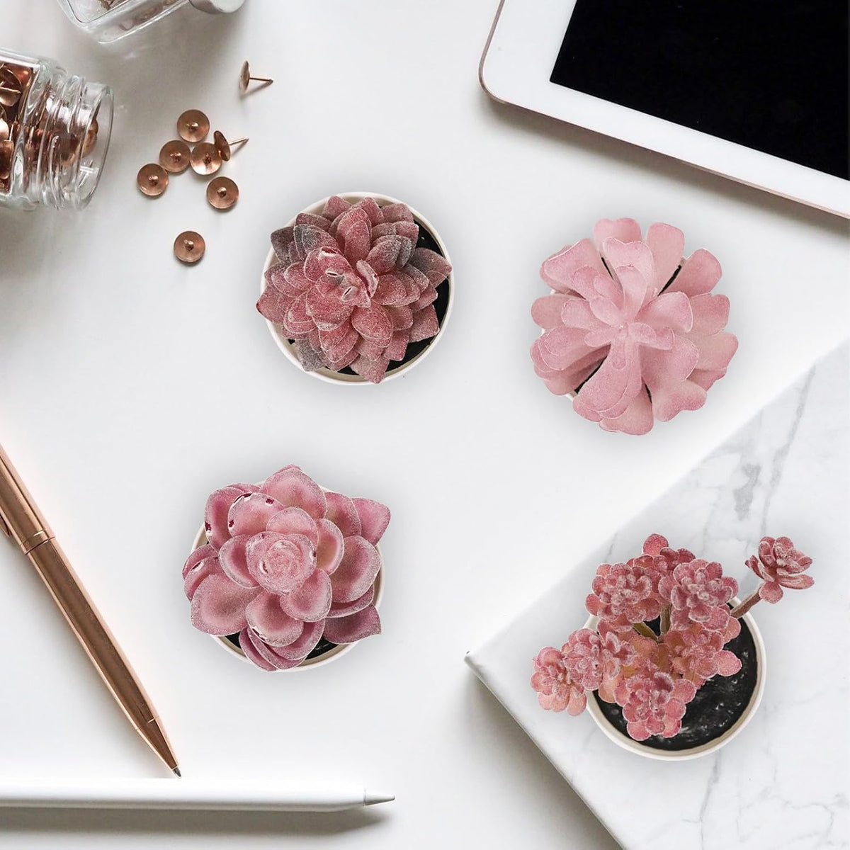 4-piece Set of mini Succulent Fake Plant pots, Artificial Kuan Yin Fake Plants, Small Artificial Plant pots, Bohemian Decoration for the Family Room (Pink Purple)