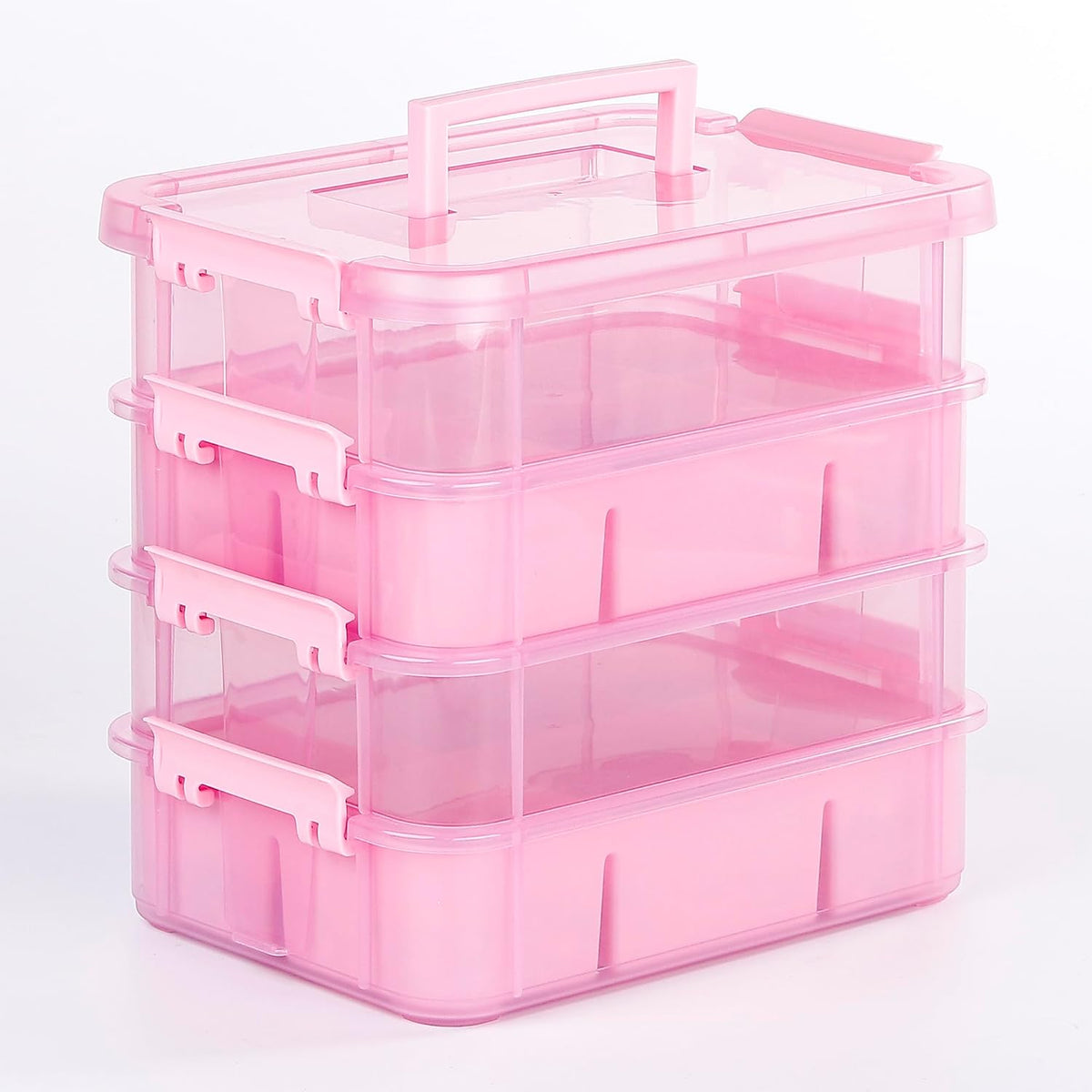 CraftGenes Art Supply Storage Organizer, 4-Tier 10 Qt Box, 2 Trays, Pink