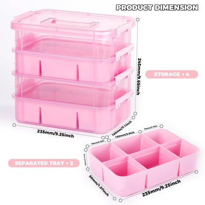 CraftGenes Art Supply Storage Organizer, 4-Tier 10 Qt Box, 2 Trays, Pink