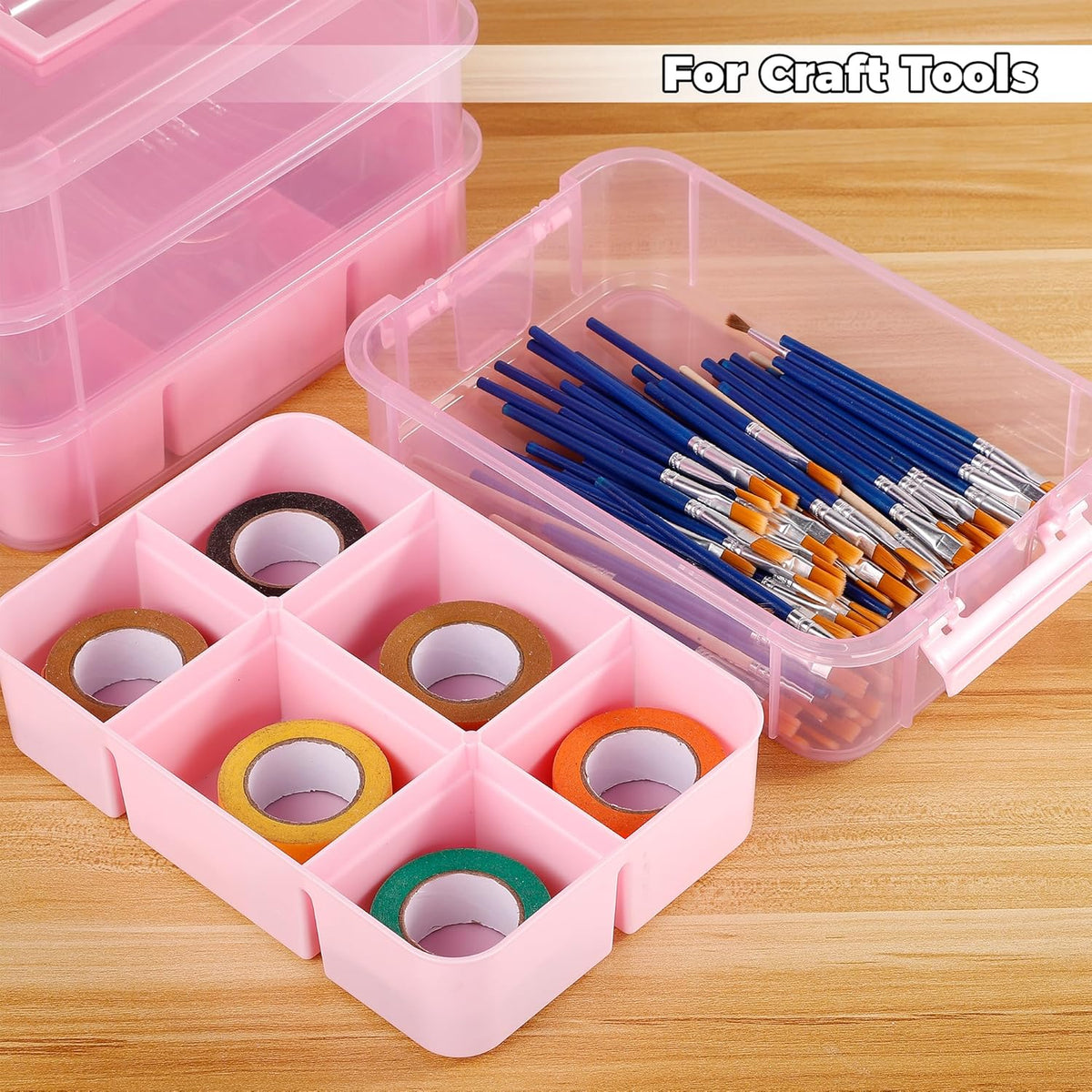 CraftGenes Art Supply Storage Organizer, 4-Tier 10 Qt Box, 2 Trays, Pink