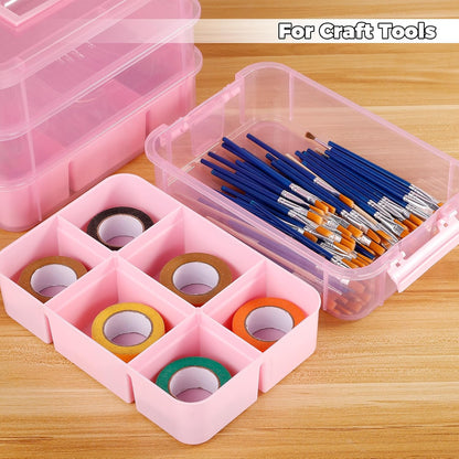 CraftGenes Art Supply Storage Organizer, 4-Tier 10 Qt Box, 2 Trays, Pink