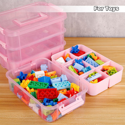 CraftGenes Art Supply Storage Organizer, 4-Tier 10 Qt Box, 2 Trays, Pink