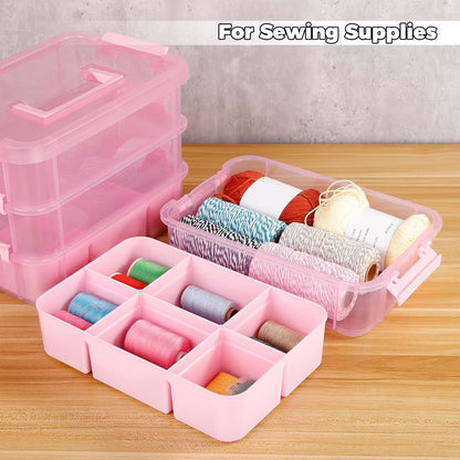 CraftGenes Art Supply Storage Organizer, 4-Tier 10 Qt Box, 2 Trays, Pink