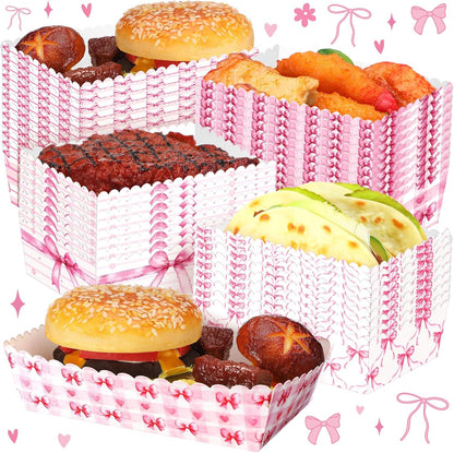 100 Pcs Pink Bow Food Tray Coquette Disposable Birthday Decorations Bulk