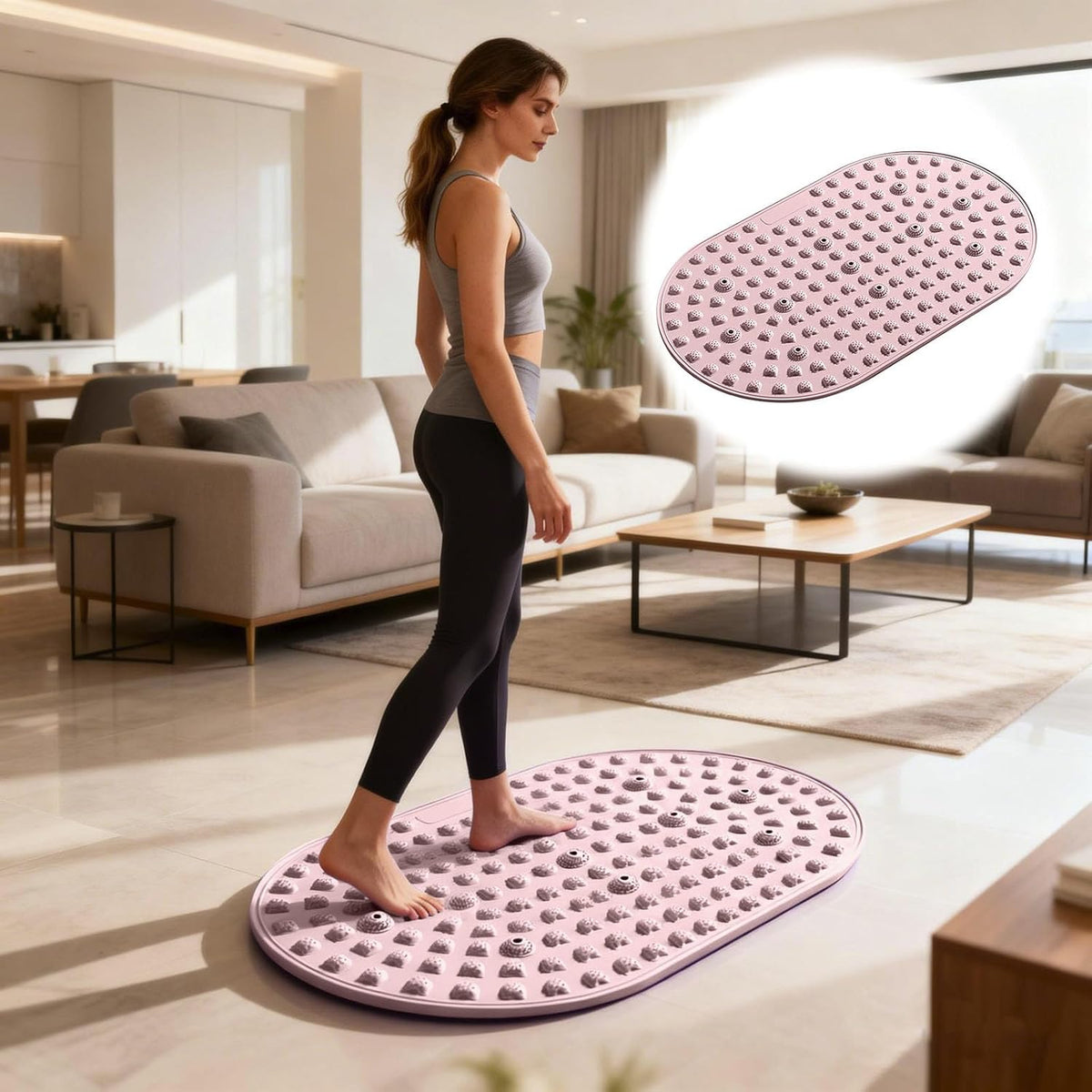 Shower Mat, Round Non Slip Bath Mat with Suction Cups and Drain Holes, Silicone Bathtub Mats for Bathroom Bathtub Swimming Pool (Pink)