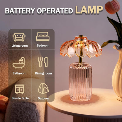 Battery Operated Lamp, Small Cordless Lamp with Timer, Pink