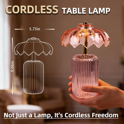 Battery Operated Lamp, Small Cordless Lamp with Timer, Pink