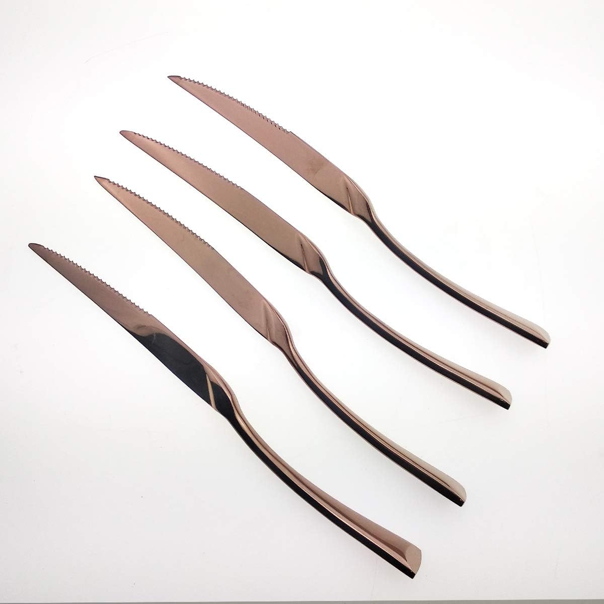 Uniturck Heavy Duty Stainless Steel Steak Knives Set of 6, Flatware Cutlery Set Great For Kitchen Weddings Parties, Mirror Polished, Rose Gold
